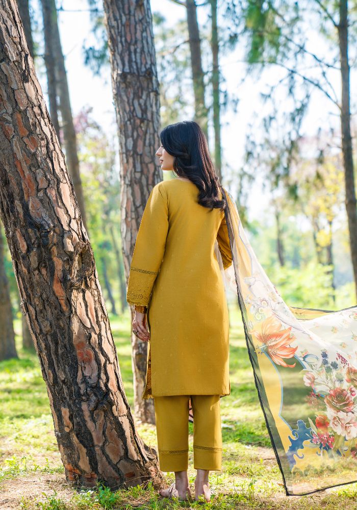 Zari Mustard Bloom – Embroidered 3-Piece Lawn Suit (NLC-102-PK)